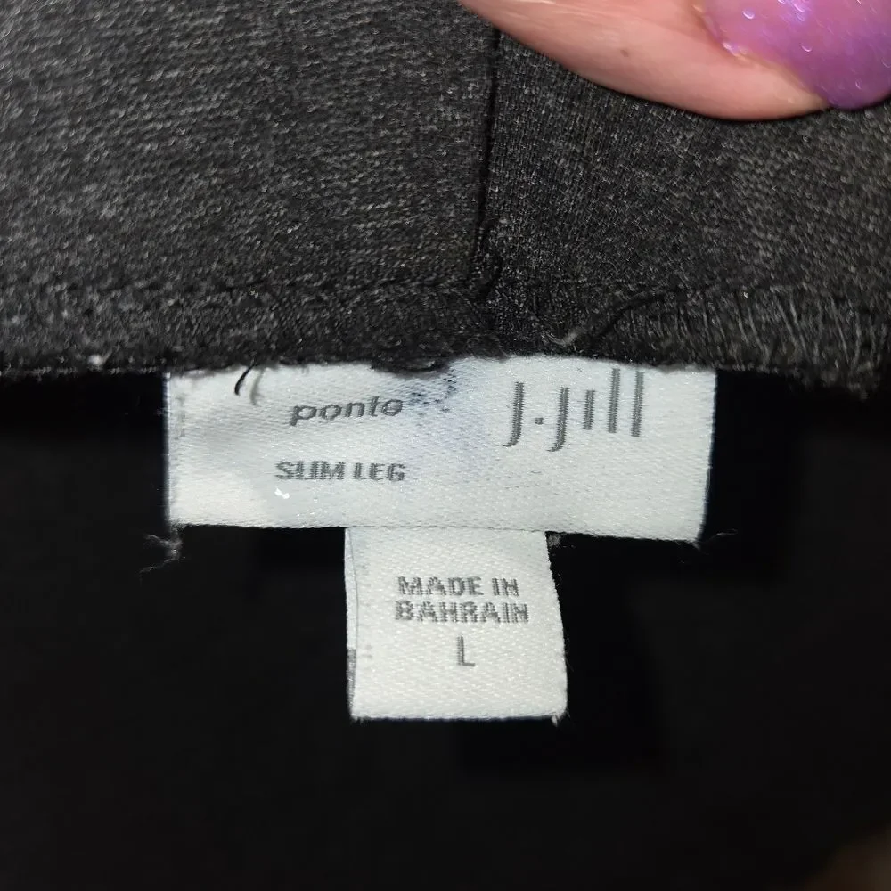 J. Jill Ponte Knit Charcoal Slim-Leg Crop Split-Hem Pants, Size Large
